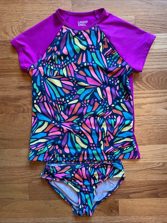 Lands' End Other - Lands' End Purple colorful mosaic butterfly Rash Guard & bikini bottom